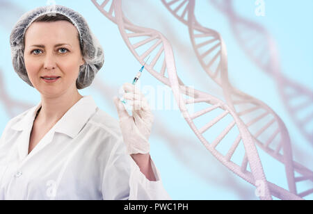 Giovane donna scienza tecnologo in laboratorio. Foto Stock