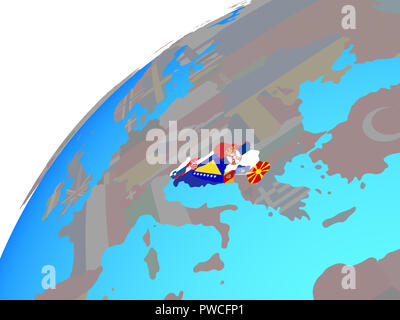 Ex Jugoslavia con embedded bandiere nazionali sul globo terrestre. 3D'illustrazione. Foto Stock