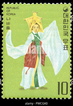 Con timbro postale timbro dalla Corea del Sud per la musica Folk serie emesse nel 1975 Foto Stock