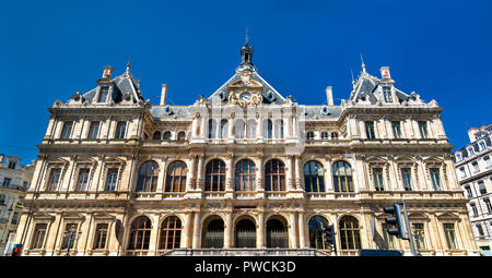 Il Palais de la Bourse o Palais du Commerce, un monumento storico di Lione, Francia Foto Stock