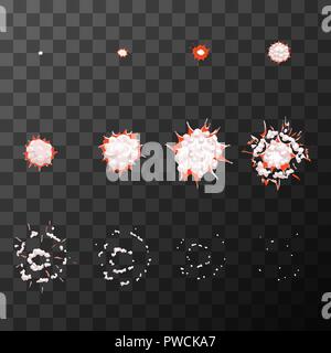 Sprite foglio per cartoon esplosione rosso, gioco effetto di animazione 12 fotogrammi su trasparente Illustrazione Vettoriale