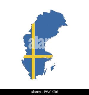 La Svezia paese silhouette con bandiera su sfondo bianco su Illustrazione Vettoriale