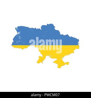 L'Ucraina paese silhouette con bandiera su sfondo bianco su Illustrazione Vettoriale