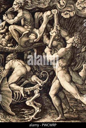 Illustrazione Vintage raffiguranti demoni e inferno Foto Stock