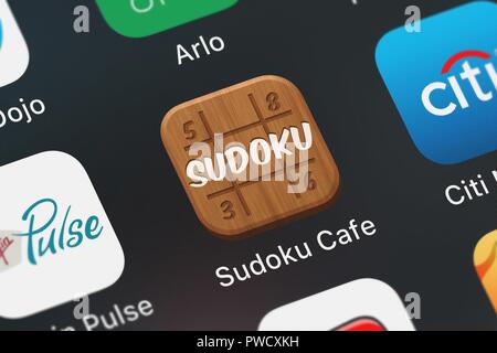 London, Regno Unito - 15 Ottobre 2018: screenshot del mobile app Sudoku Cafe da BitMango. Foto Stock