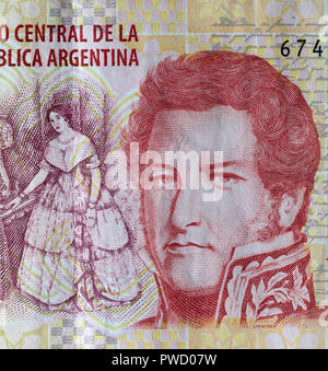 Ritratto di Juan Manuel de Rosas da 20 pesos banconota, Argentina Foto Stock