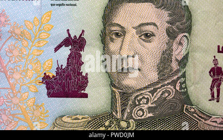 Ritratto di Jose de San Martin da 5 pesos banconota, Argentina Foto Stock