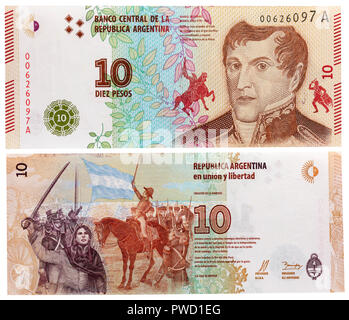 10 pesos banconota, Manuel Belgrano, Argentina Foto Stock