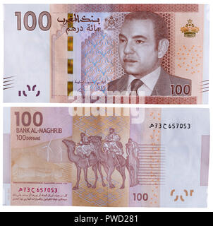 100 dirhams banconota, il Re Mohammed VI, Marocco, 2012 Foto Stock