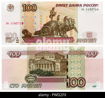 100 rubli banconota, Teatro Bolshoi di Mosca, Russia, 1997 Foto Stock