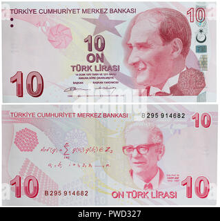 10 lira banconota, Mustafa Kemal Ataturk, Cahit Arf, Turchia, 2009 Foto Stock