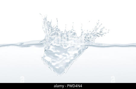 Vuoto spruzzi di acqua in movimento mockup, rendering 3d. Vuoto onde di liquido con gocce mock up, isolata. Superficie di Aqua per soda branding. Momento di caduta di gocce di pioggia modello. Foto Stock