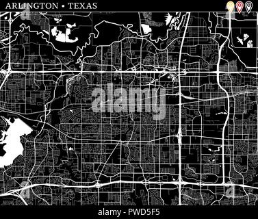 Mappa semplice di Arlington, Texas, Stati Uniti d'America. Versione in bianco e nero per pulire gli sfondi e le stampe. Questa mappa di Arlington contiene tre marcatori che sono gr Illustrazione Vettoriale
