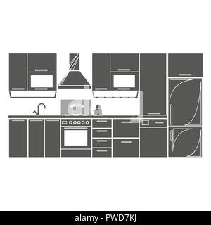 Cucina di disegno interno icona del piano illustrazione vettoriale EPS10. Badge isolato progetto cucina design piatto per sito web o app - stock graphics.eps 10 Illustrazione Vettoriale