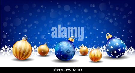 Felice anno nuovo Natale nevicava sfera background, casella di immissione testo,sfondo blu Illustrazione Vettoriale