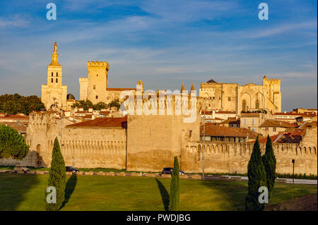 La Francia. Vaucluse (84). Avignon. Le mura che circondano il palazzo dei papi, un sito Patrimonio Mondiale dell'UNESCO, e Notre Dame des Doms cattedrale romana Foto Stock