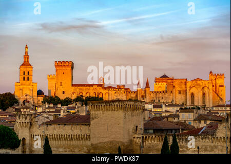 La Francia. Vaucluse (84). Avignon. Le mura che circondano il palazzo dei papi, un sito Patrimonio Mondiale dell'UNESCO, e Notre Dame des Doms cattedrale romana Foto Stock