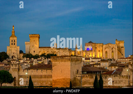 La Francia. Vaucluse (84). Avignon. Le mura che circondano il palazzo dei papi, un sito Patrimonio Mondiale dell'UNESCO, e Notre Dame des Doms cattedrale romana Foto Stock