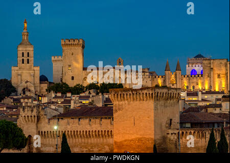 La Francia. Vaucluse (84). Avignon. Le mura che circondano il palazzo dei papi, un sito Patrimonio Mondiale dell'UNESCO, e Notre Dame des Doms cattedrale romana Foto Stock