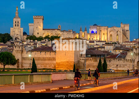 La Francia. Vaucluse (84). Avignon. Le mura che circondano il palazzo dei papi, un sito Patrimonio Mondiale dell'UNESCO, e Notre Dame des Doms cattedrale romana Foto Stock