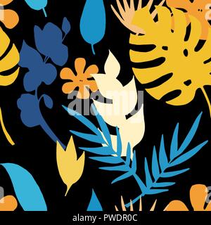 Vector seamless pattern con tropical,piante esotiche,fiori,foglie Illustrazione Vettoriale