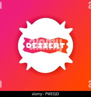 Gradiente colorato flyer per cafe con dessert preventivo. Adesivo bianco su sfondo lucido Illustrazione Vettoriale