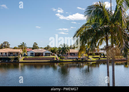 Canal vita anteriore al Pelican Waters, Caloundra, Sunshine Coast, Australia Foto Stock