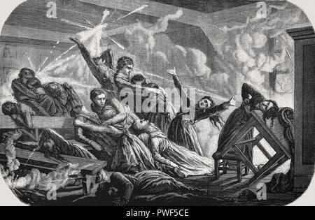 Assedio di Strasburgo ( 16 agosto al 28 settembre 1870), gusci incendiari effetti sulla popolazione civile. Guerra franco-prussiana. Foto Stock