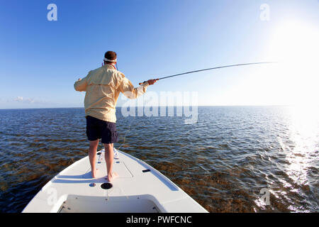 Scena di saltwater fly fishing per Bonefish, Tarpon, roosterfish, mahi mahi, tonno, sgombri e permesso. Foto Stock