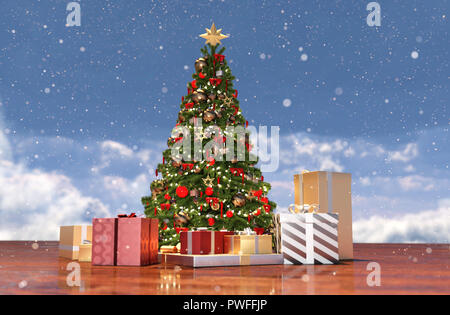 Albero di natale con confezioni regalo,3d rendering Foto Stock