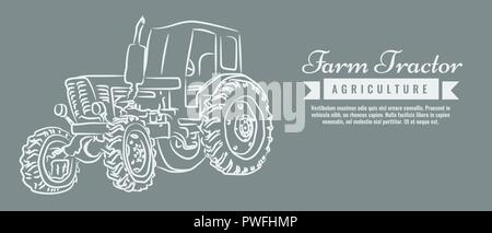 Trattore agricolo con stile sketch line art design. Disegnata a mano illustrazione vettoriale. Illustrazione Vettoriale