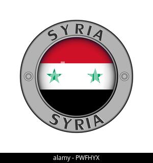 Rotondo di metallo medaglione con il nome del paese di Siria e un indicatore rotondo nel centro Illustrazione Vettoriale