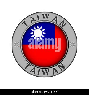 Rotondo di metallo medaglione con il nome del paese di Taiwan e un indicatore rotondo nel centro Illustrazione Vettoriale