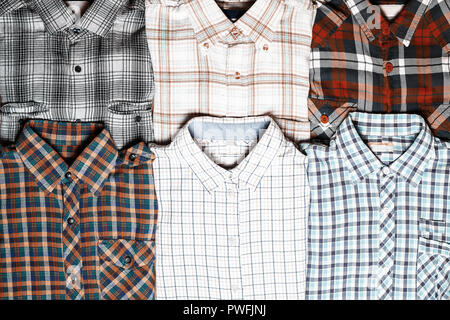 Sei diverse camicie a scacchi. Moda Denim sfondo Foto Stock