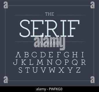 Serif lettere set. Moderno vettore alfabeto latino. Sottile font vintage. Elegante elegante modello ABC. Tipografia design. Illustrazione Vettoriale