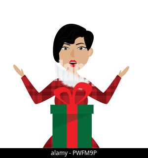 La donna sorpresa con un regalo di Natale. Concetto di natale. EPS 10. Illustrazione Vettoriale