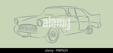 Auto d'epoca con schizzo o line art design. disegnati a mano illustrazione vettoriale. Illustrazione Vettoriale