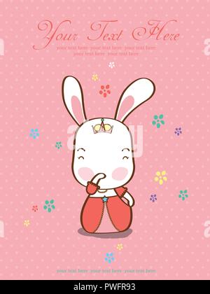 Scheda principessa simpatico coniglio sfondo rosa illustrazione vettoriale Illustrazione Vettoriale