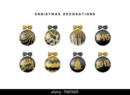 Xmas impostare le sfere di colore nero. Pallina di natale gli elementi di decorazione Illustrazione Vettoriale