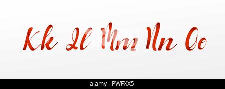 Font stile ribbon, alfabeto rosso. Lettere k, l, m, n, o, tipografia illustrazione vettoriale. Illustrazione Vettoriale