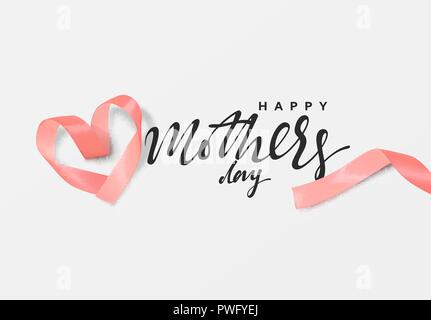 Festa della mamma. Progettazione nastro rosa forma di cuore. Biglietto di auguri, banner, poster, illustrazione vettoriale Illustrazione Vettoriale