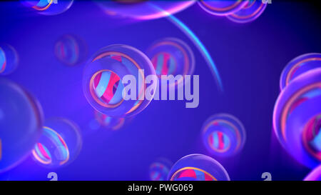 Un gioviale 3d illustrazione di nested oggetti sferica di colori dell'arcobaleno inserito in allegra semi-sfere con gruppi in uno sfondo blu. Essi creano la Foto Stock