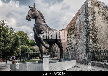 Cavallo di bronzo su disegno di Leonardo Da Vinci Foto Stock