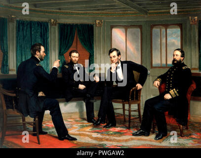 Gli operatori di pace. Battaglia di Chattanooga, Ulysses S. Grant, Abraham Lincoln, David Dixon Porter - George Peter Alexander Healy, circa 1868 Foto Stock