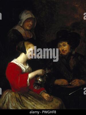 Donna versando il vino - Gerard ter Borch II. Foto Stock