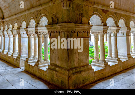 La Francia. Vaucluse (84). Comune di Gordes. Parco naturale regionale del Luberon. Abbazia Notre Dame de Senanque risalente al XII secolo. Il chiostro Foto Stock