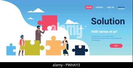 Popolo Indiano mettendo le parti del puzzle problemi del concetto di soluzione indian uomo donna il lavoro di squadra strategia orizzontale piana spazio copia illustrazione vettoriale Illustrazione Vettoriale