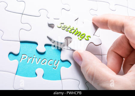 Le parole di privacy e impostazioni nel pezzo mancante Puzzle Foto Stock