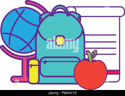 Scuola di borsa con set di icone illustrazione vettoriale design Illustrazione Vettoriale