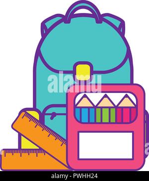 Scuola di sacchetto con le regole e la casella colori icona isolato illustrazione vettoriale design Illustrazione Vettoriale